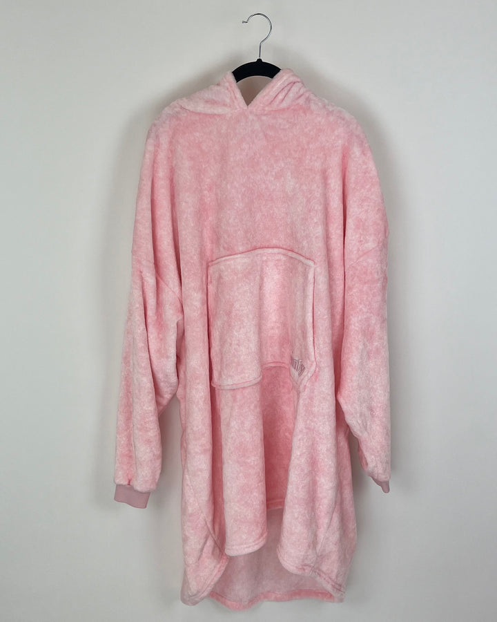 Comfy Pink and White Fuzzy Hoodie - One Size Fits Most