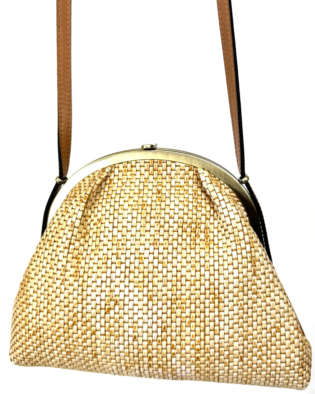 Brown and Beige Woven Crossbody Bag