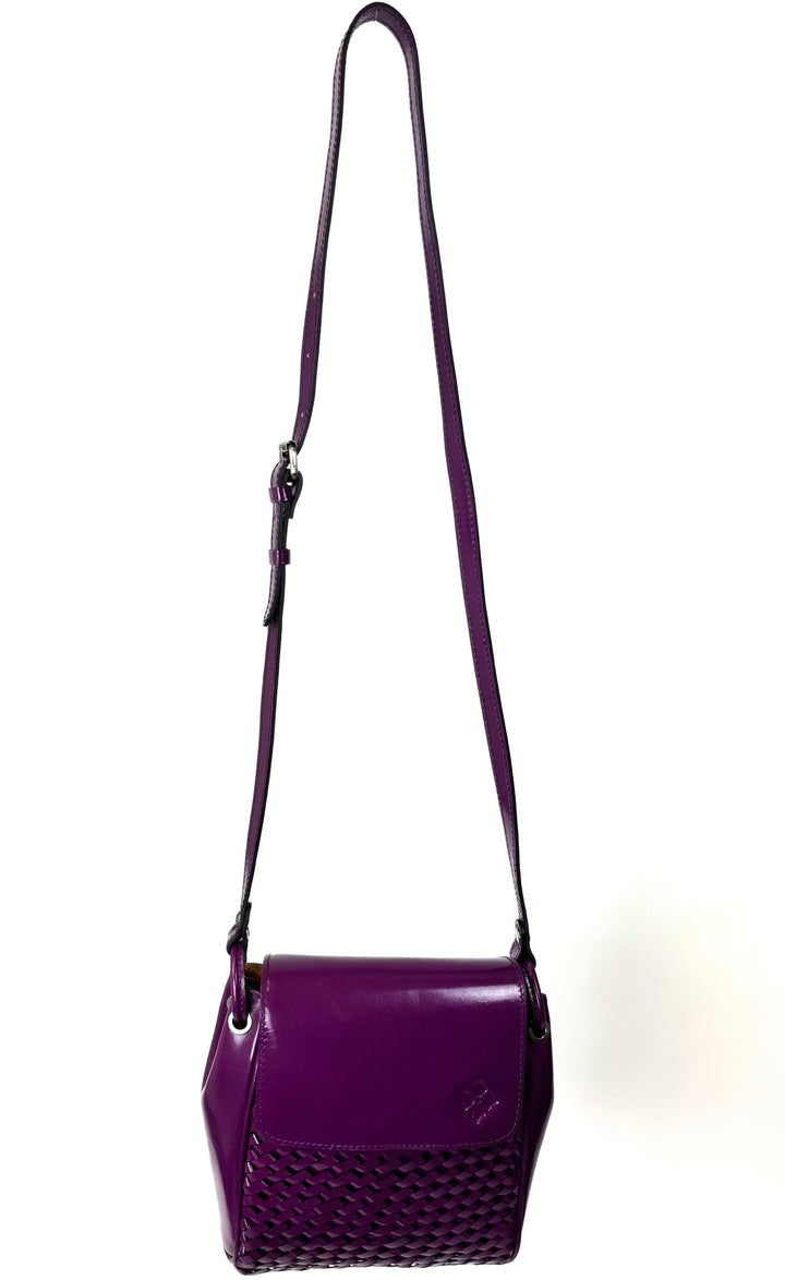 Purple Woven Leather Crossbody Handbag