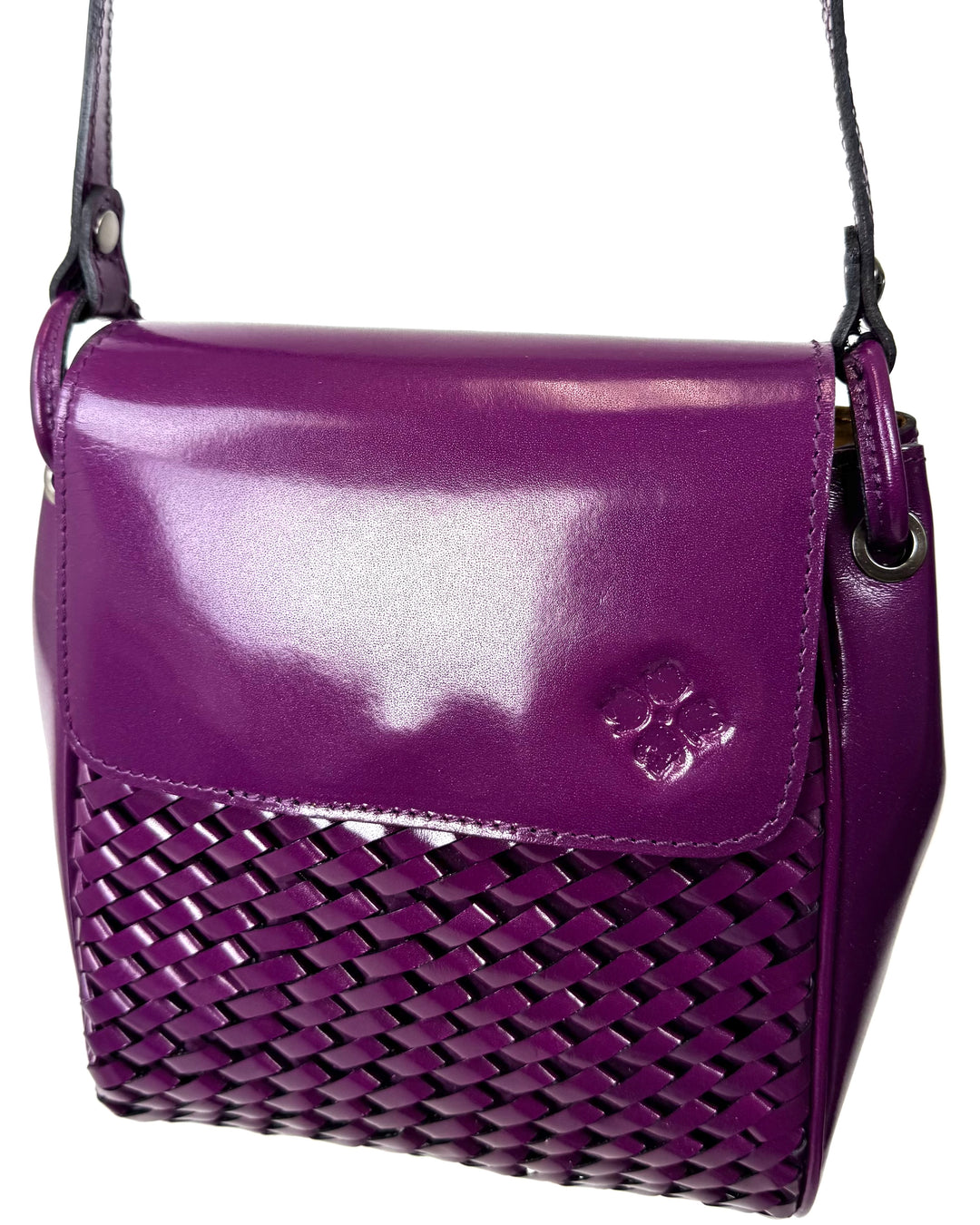 Purple Woven Leather Crossbody Handbag