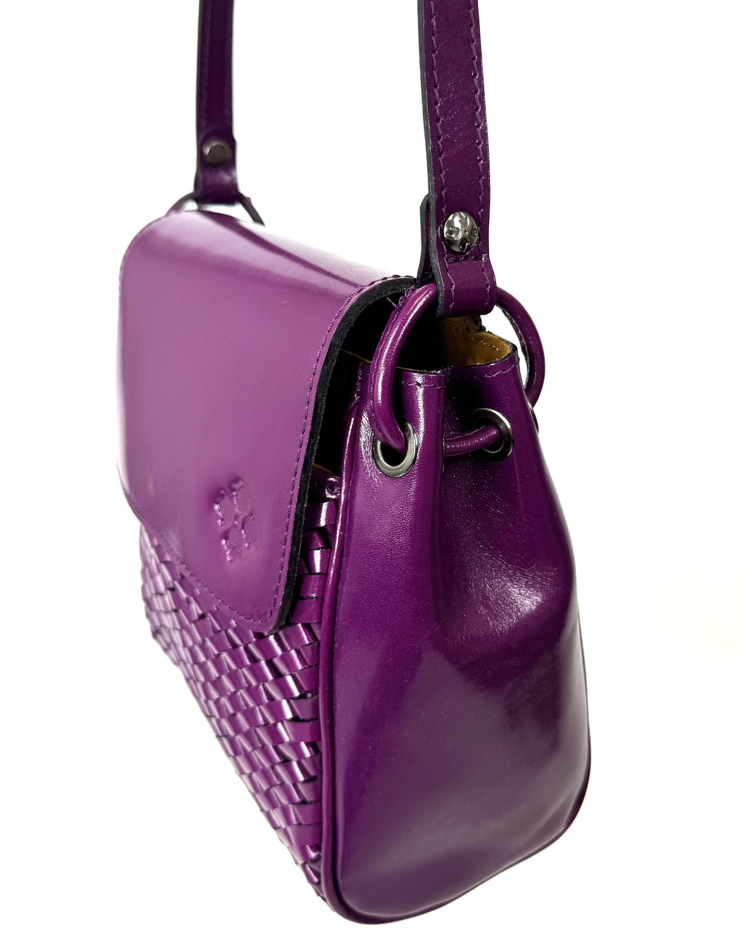 Purple Woven Leather Crossbody Handbag