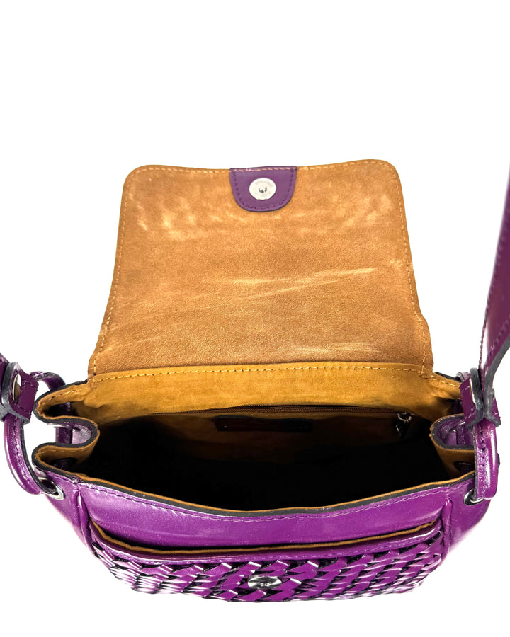 Purple Woven Leather Crossbody Handbag