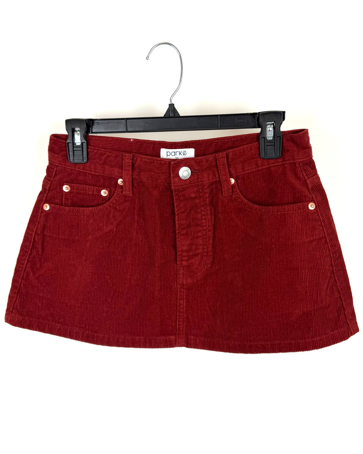 Red Corduroy Mini Skirt - Size 26 (Waist)