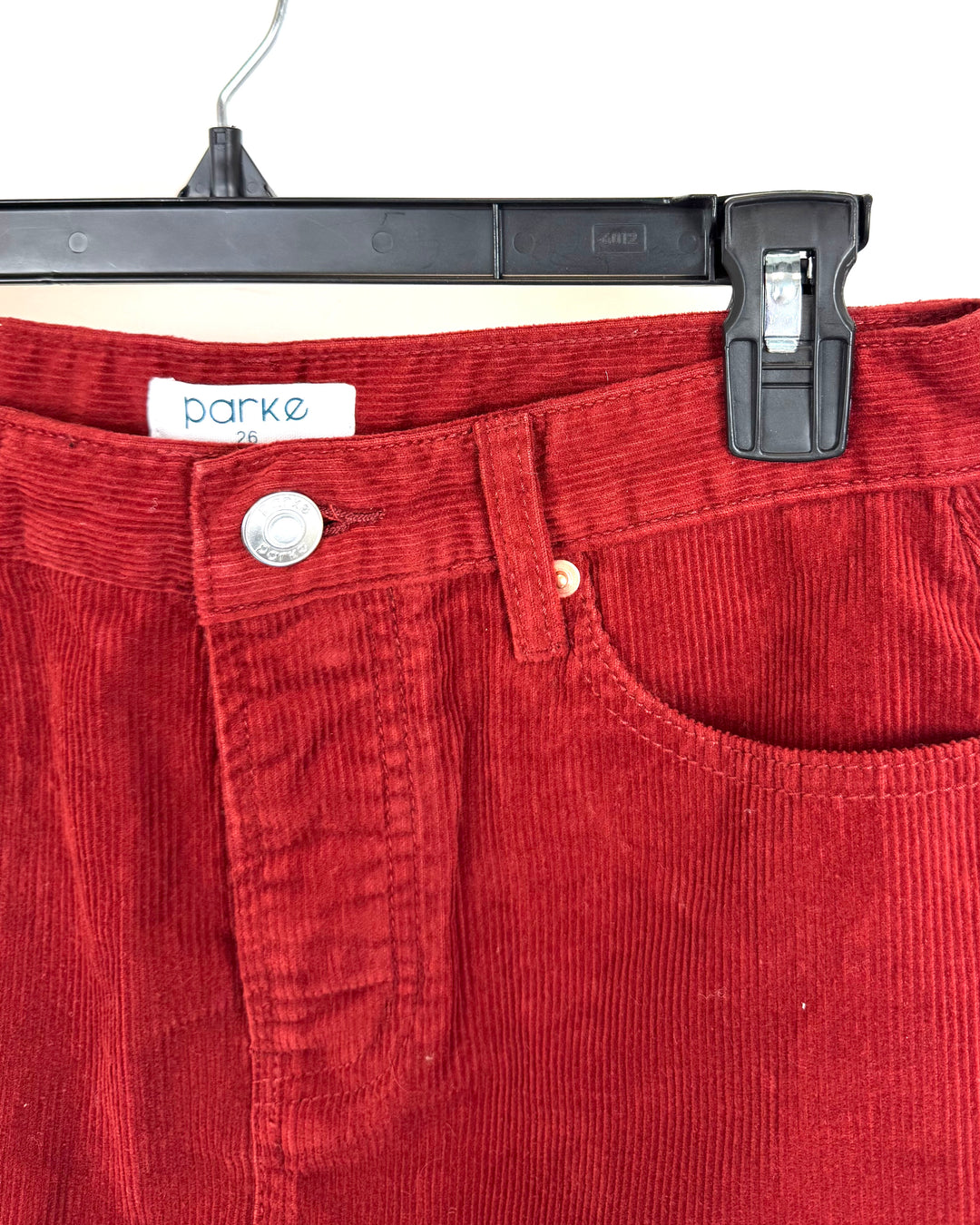 Red Corduroy Mini Skirt - Size 26 (Waist)