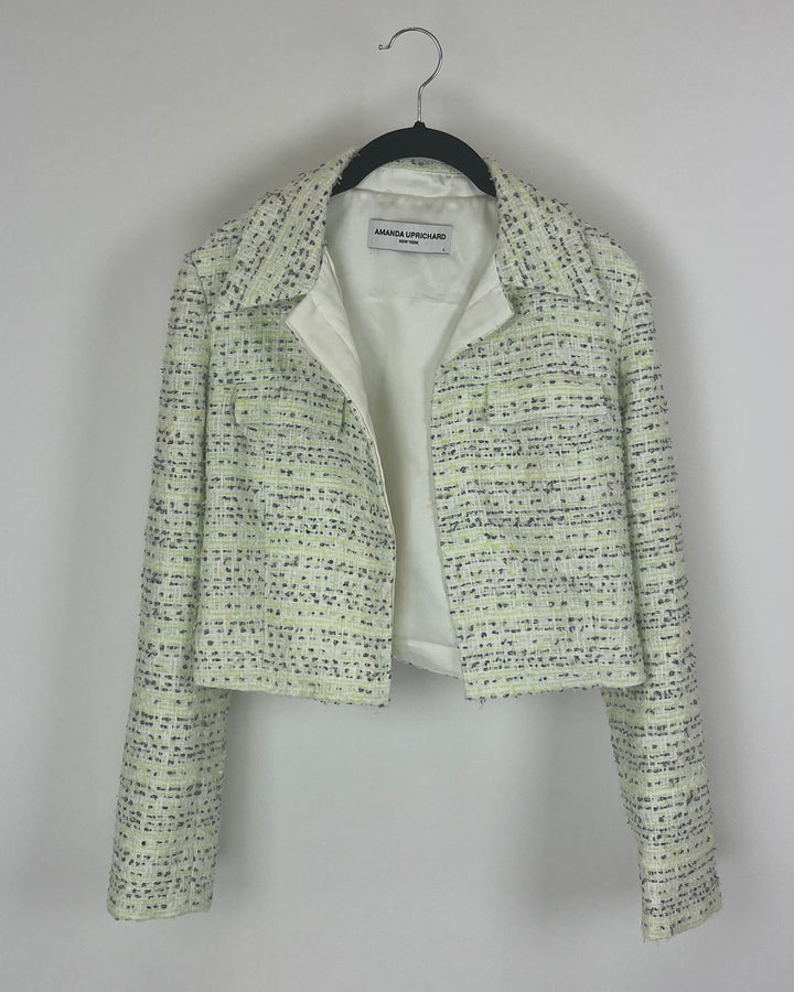 Neon Green, Navy Blue and White Cropped Blazer - Size 2/4