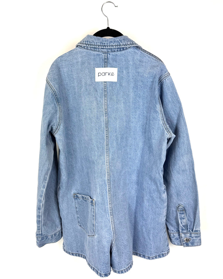 Light Wash Blue Denim Long Sleeve Romper - Large and Extra Large