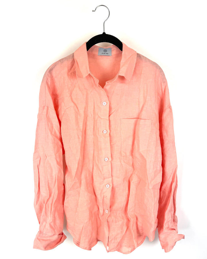 Coral Linen Button Up Top - Small