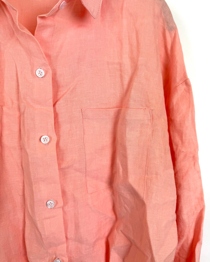 Coral Linen Button Up Top - Small