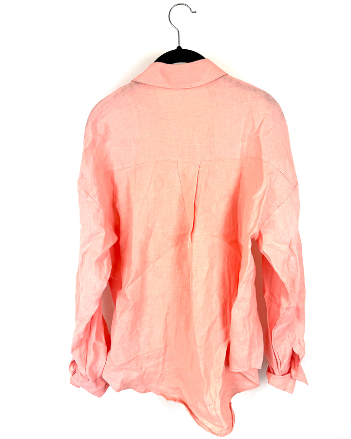 Coral Linen Button Up Top - Small