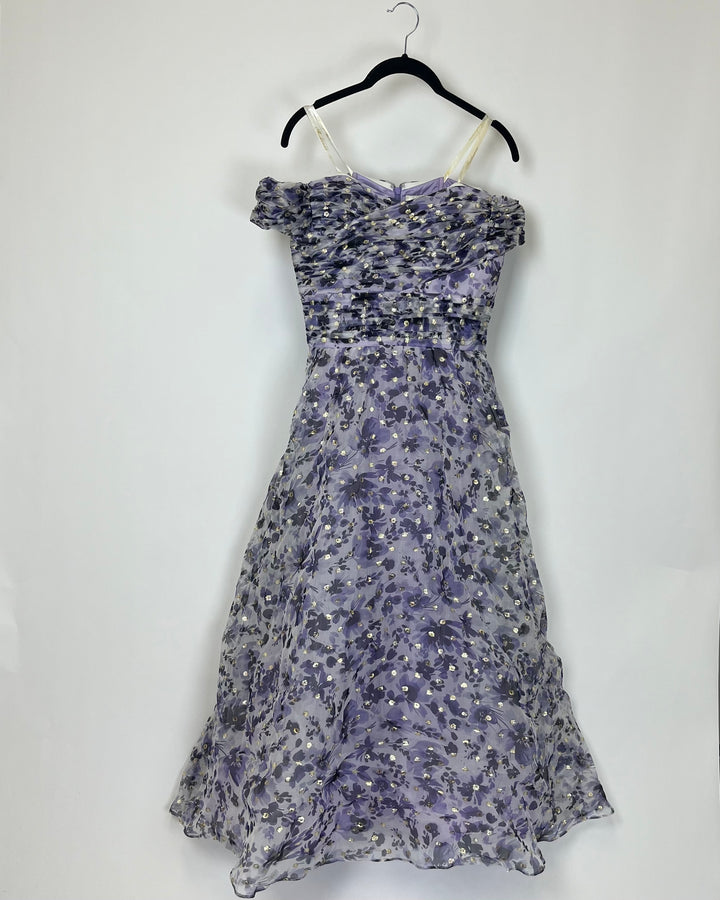 Purple and Gold Floral Evening Dress - Size 2