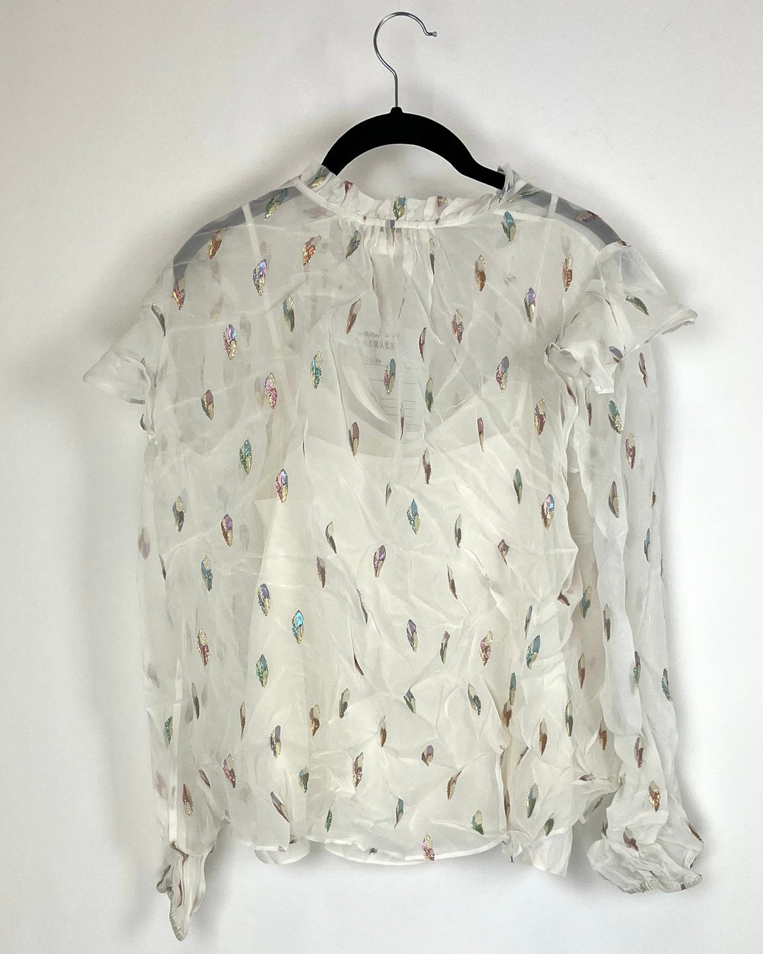 White Blouse with Colorful Shimmer Print- Small