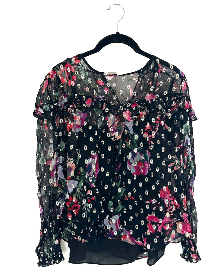 Multicolor and Gold Floral Blouse - Small