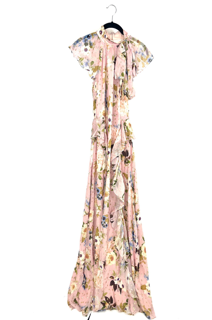 Rose Floral Ruffle Halter Maxi Dress - Size 4/6