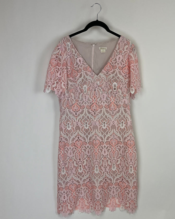 Pink and White Lace Dress - Size 12