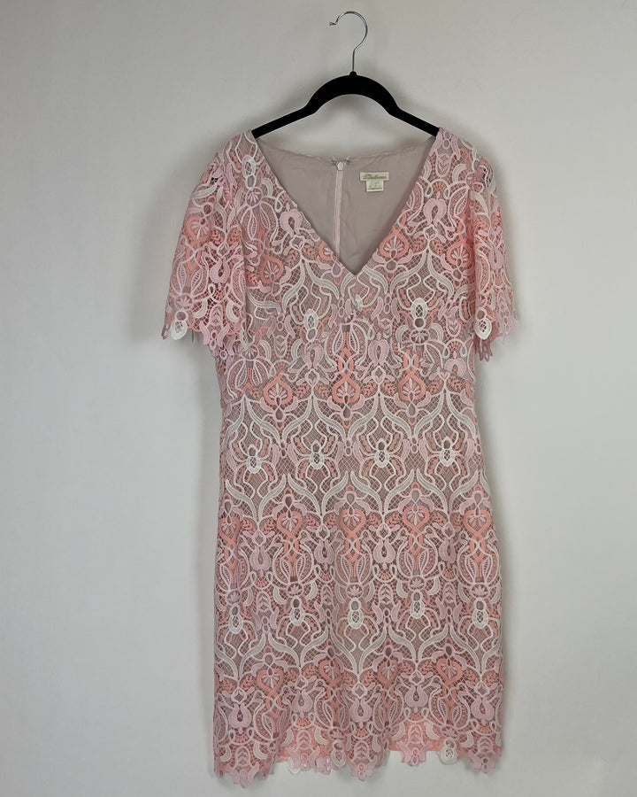 Pink and White Lace Dress - Size 12