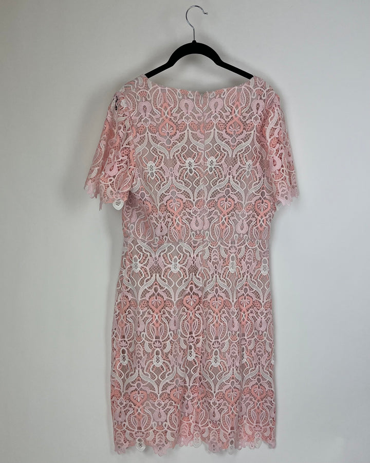 Pink and White Lace Dress - Size 12