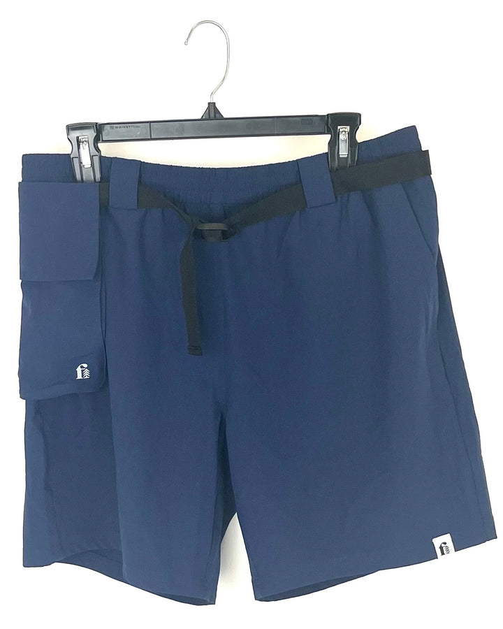 MENS Navy Blue With Adjustable Belt Active Shorts - Medium