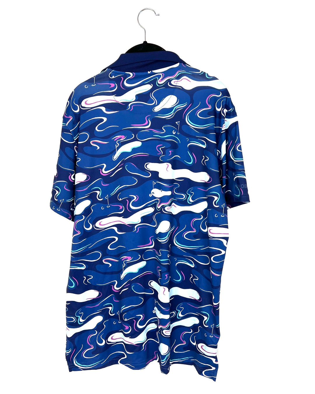 MENS Blue Abstract Print Golf Shirt - Slim Medium