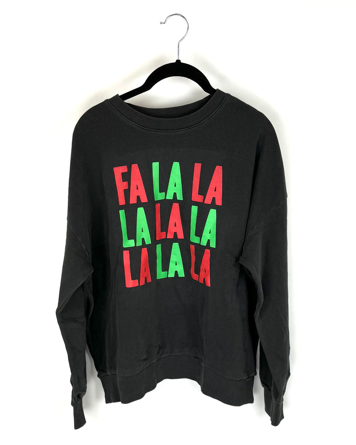 Grey "Fa La La" Graphic Crewneck - Small