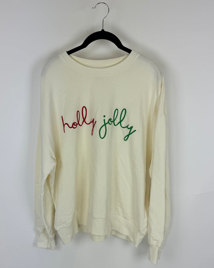 Holly Jolly Cream Crewneck Sweatshirt - Small