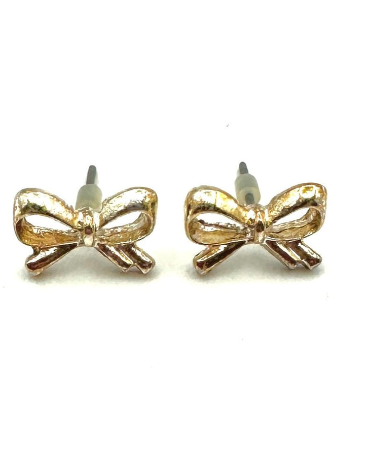 Golden Bejeweled Bow Stud Earrings