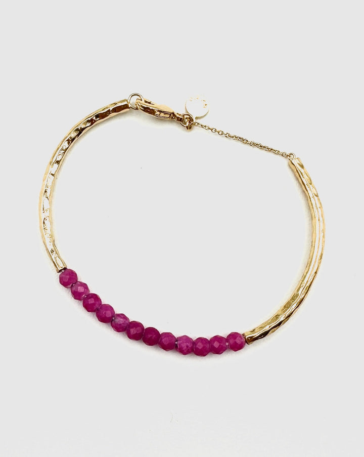 Pink Beaded Gold Bangle Bracelet