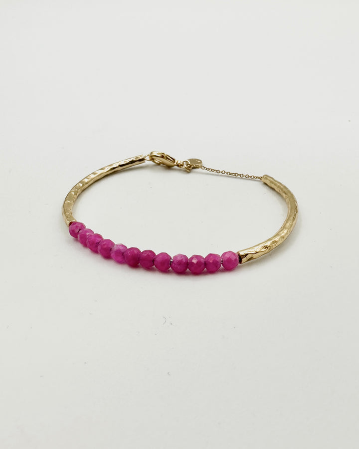 Pink Beaded Gold Bangle Bracelet