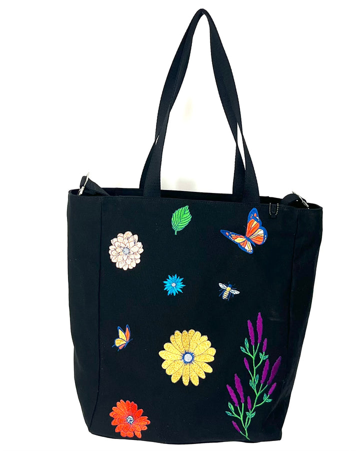 Black & Spring Embroidered Large Bag