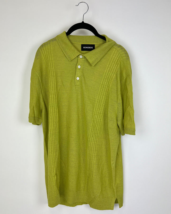 MENS Yellow Green Short Sleeve Polo - Medium