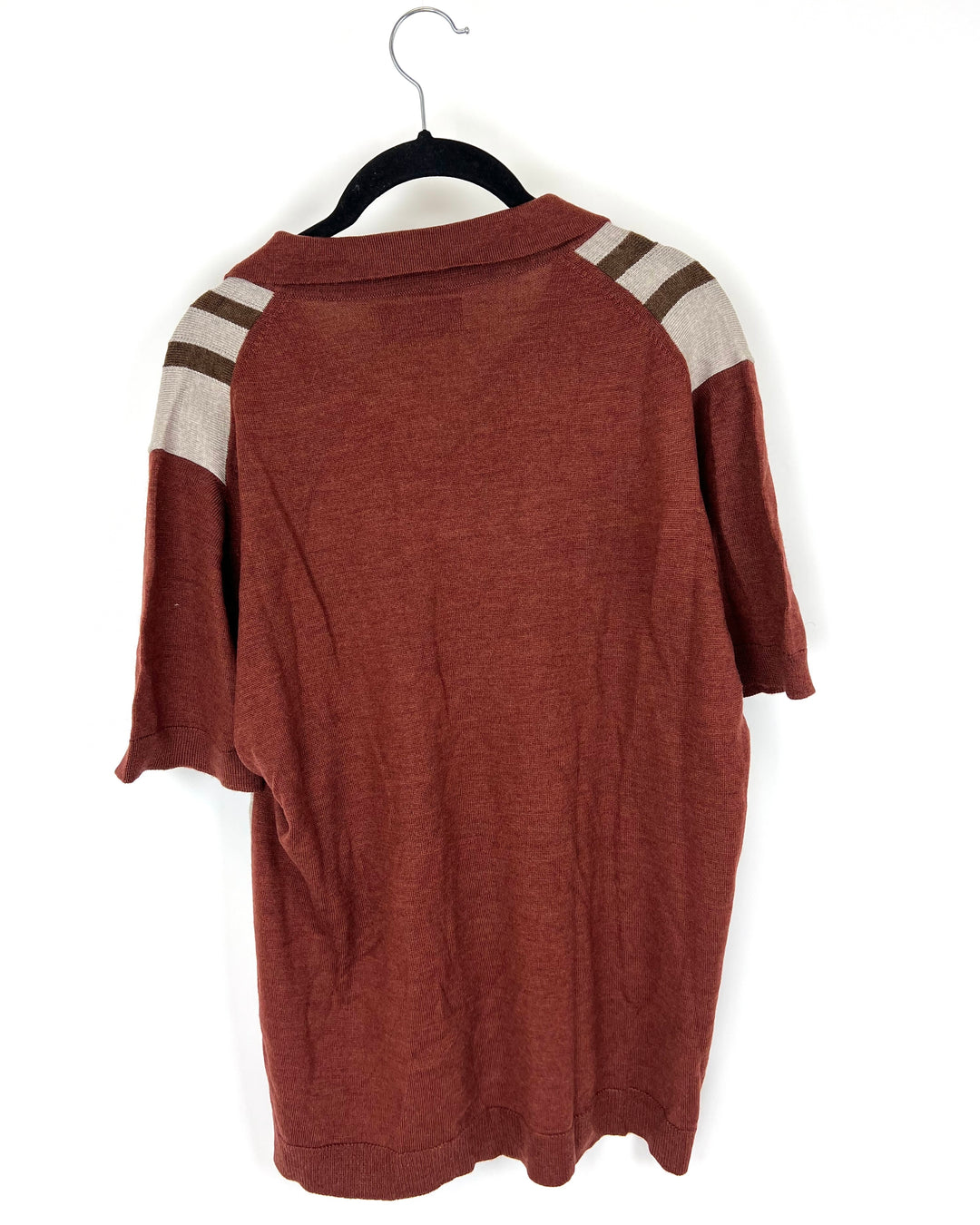 MENS Maroon and Brown Striped Polo - Medium