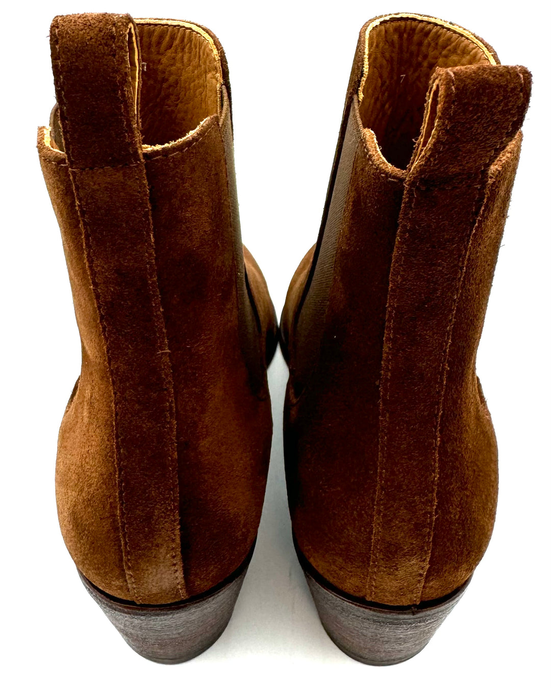 Dark Saddle Brown Suede Booties - Size 7