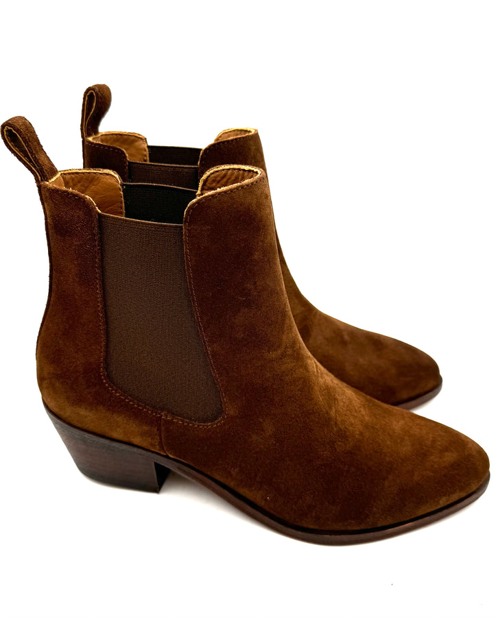 Dark Saddle Brown Suede Booties - Size 7