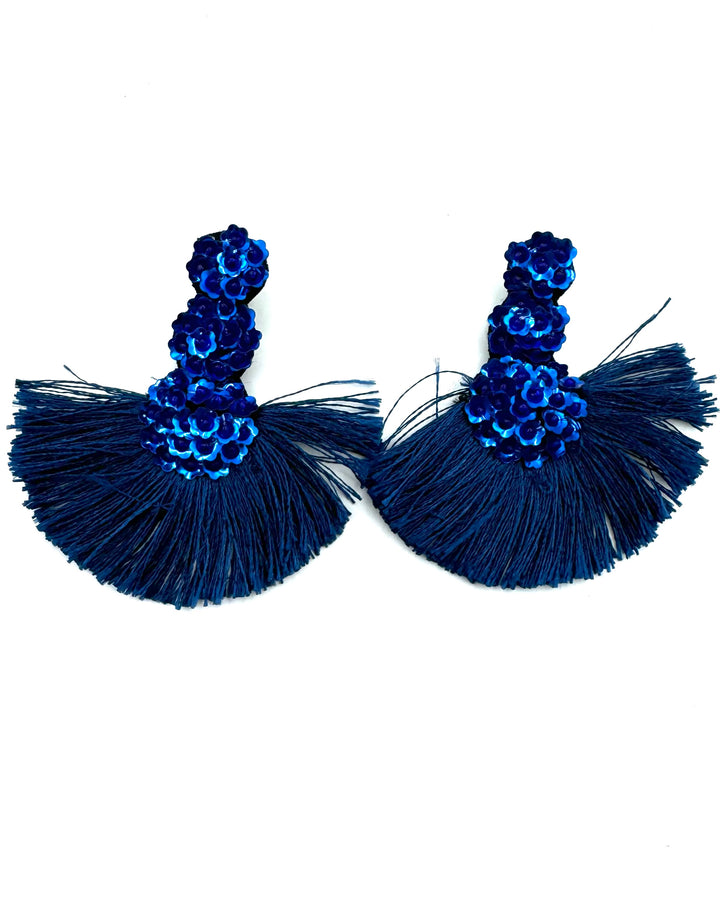 Royal Blue Sequin Tassel Earrings