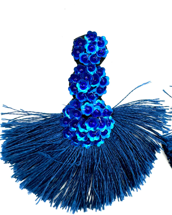 Royal Blue Sequin Tassel Earrings