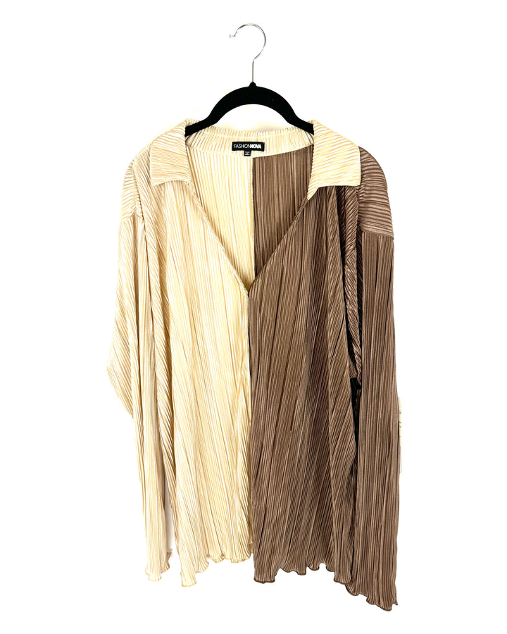 Brown and Beige Two-Toned Button Up - Size 8/10