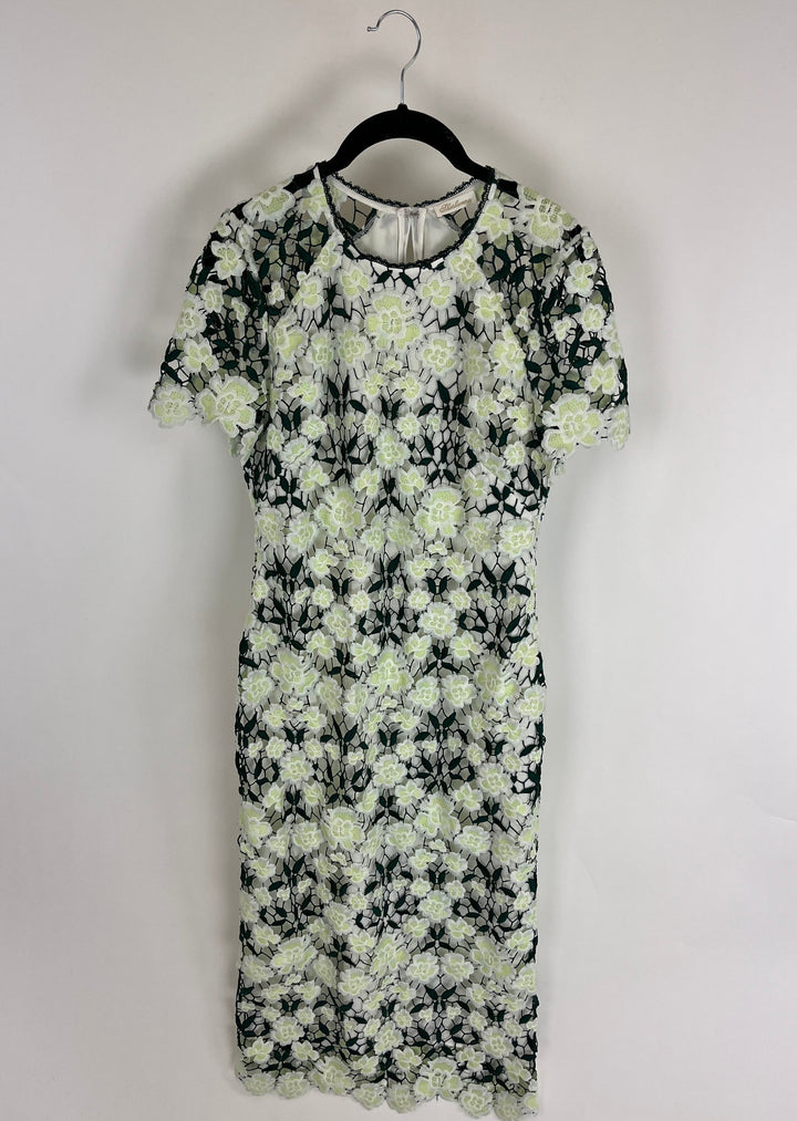 Green and White Floral Lace Dress - Size 6/8