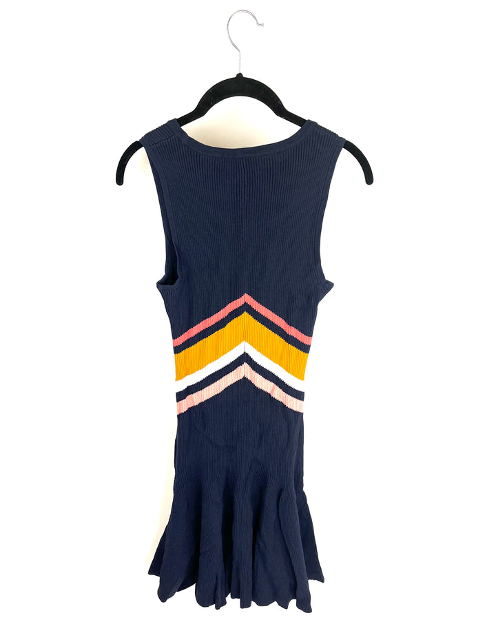 Navy Blue with Striped Pattern Ribbed Midi Dress - Size 2/4