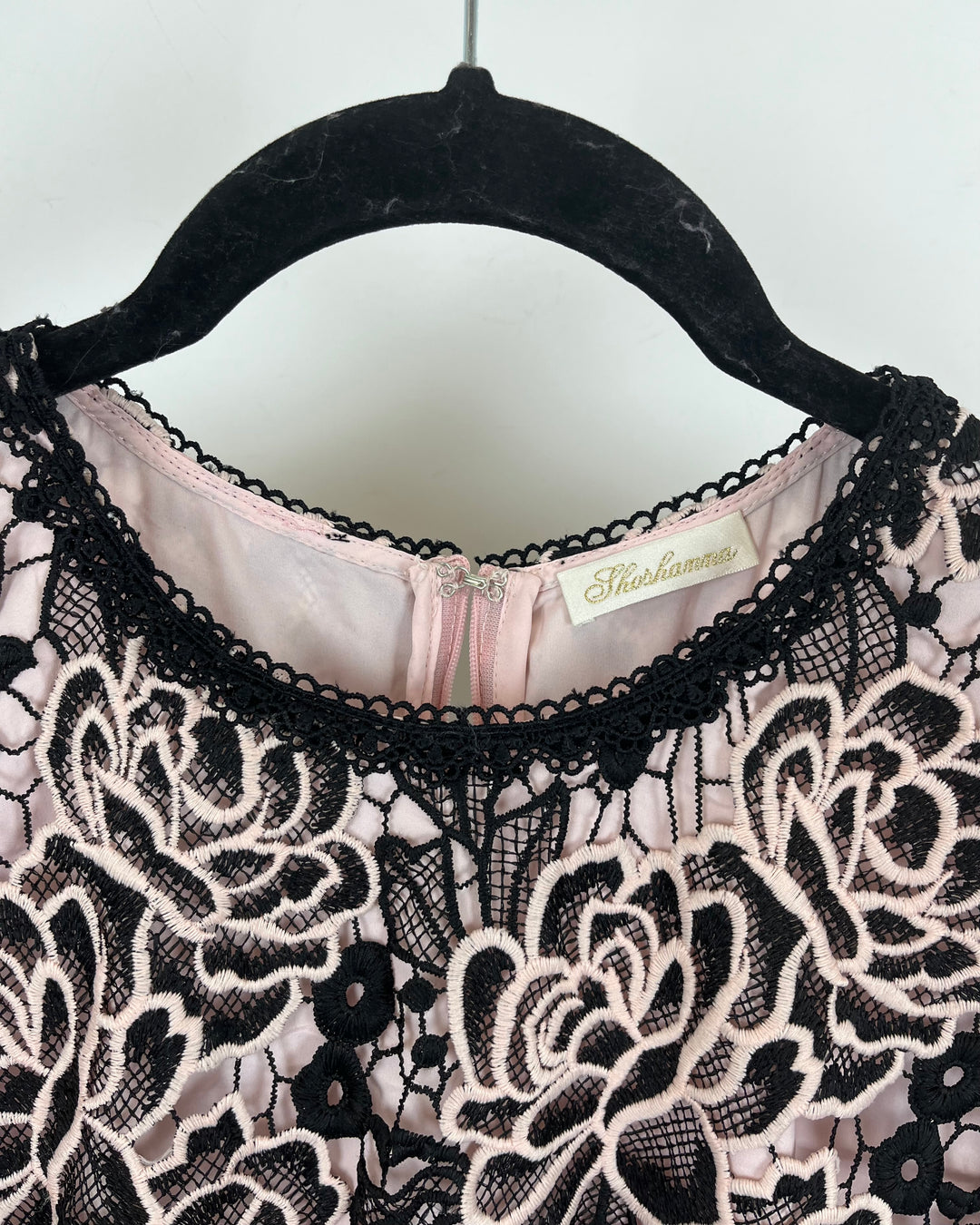 Black & Baby Pink Floral Lace Dress- Size 6