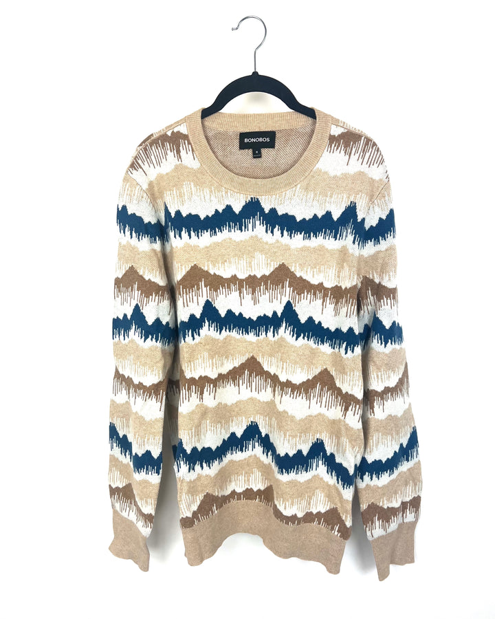 Tan Abstract Print Sweater - Unisex - Mens Medium / Womens Large