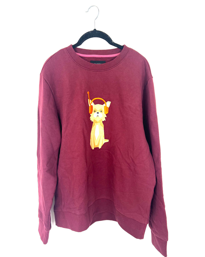 Dark Red Dog Graphic Sweater - Unisex- Mens Medium / Womens Large