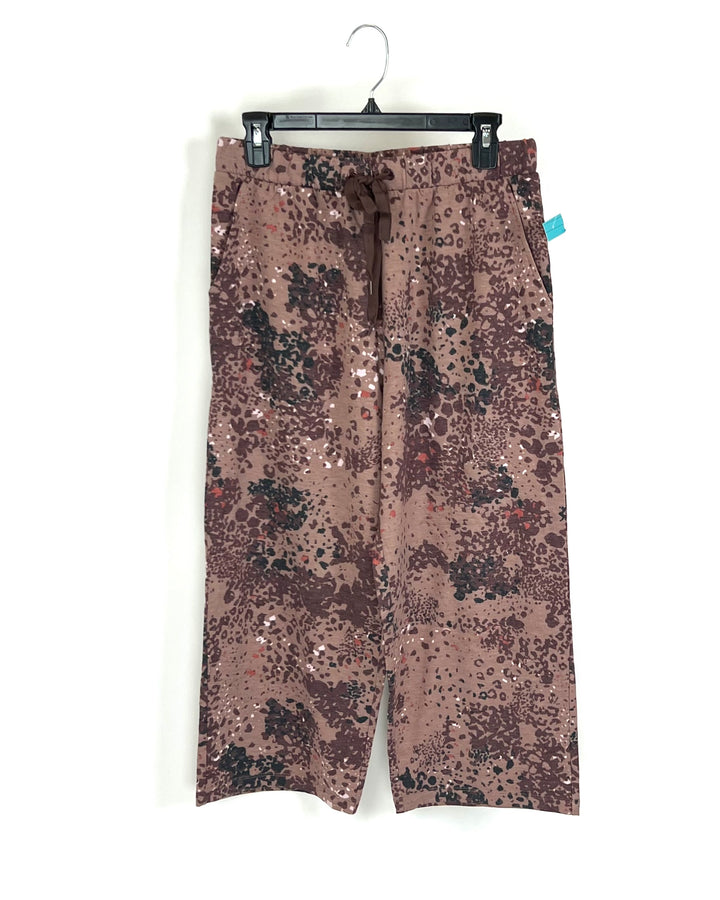 Brown Animal Print Cropped Lounge Pants - Size 4