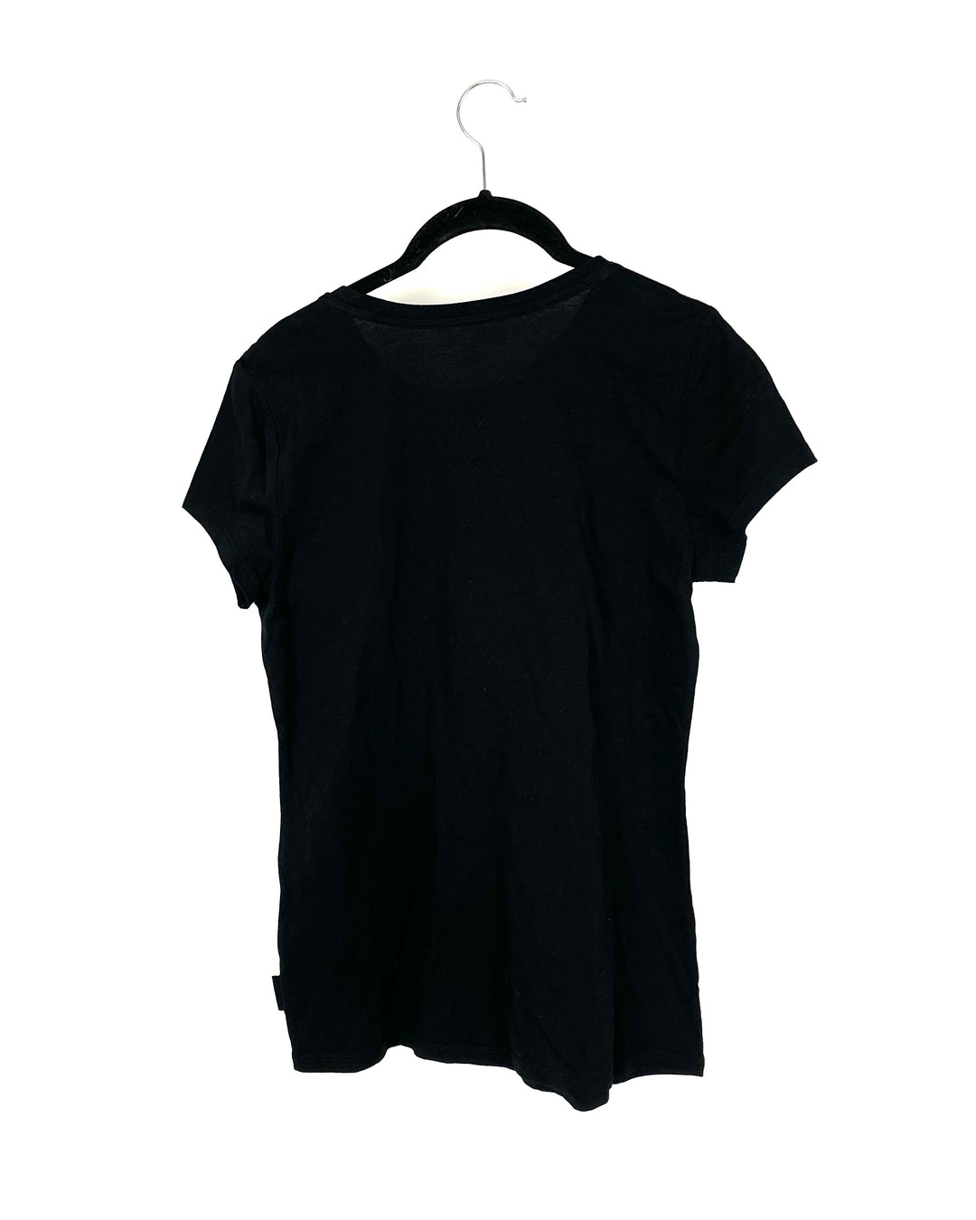 Black Sequin Logo Short Sleeve Top - Small