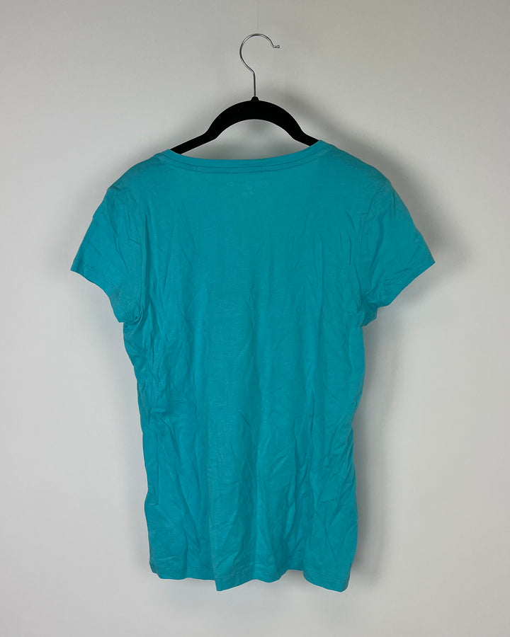 Blue V Neck Short Sleeve Top - Small