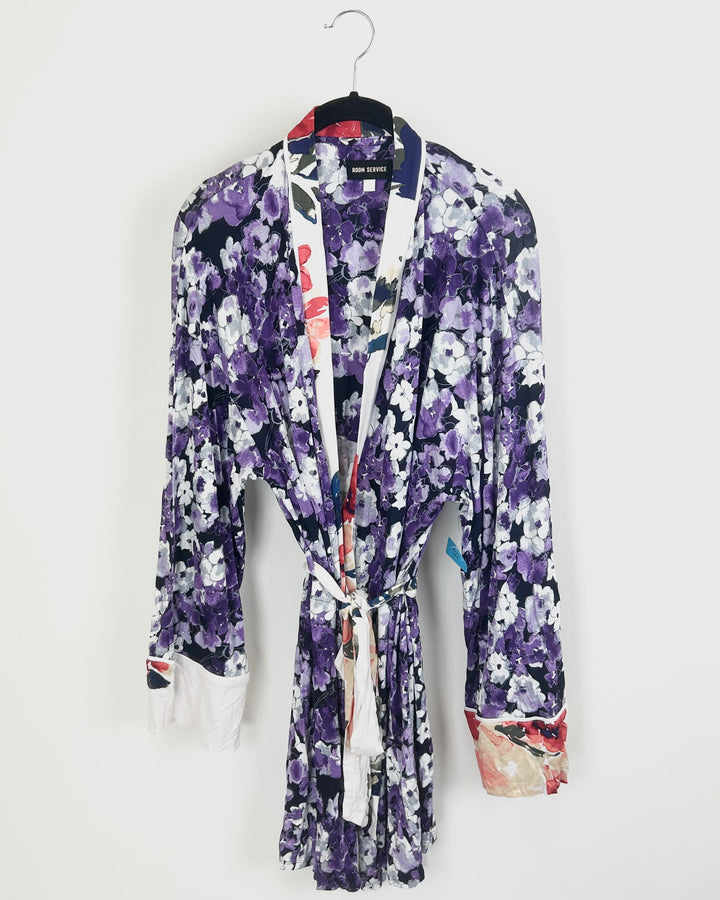 Purple Floral Print Robe - Size 2-4