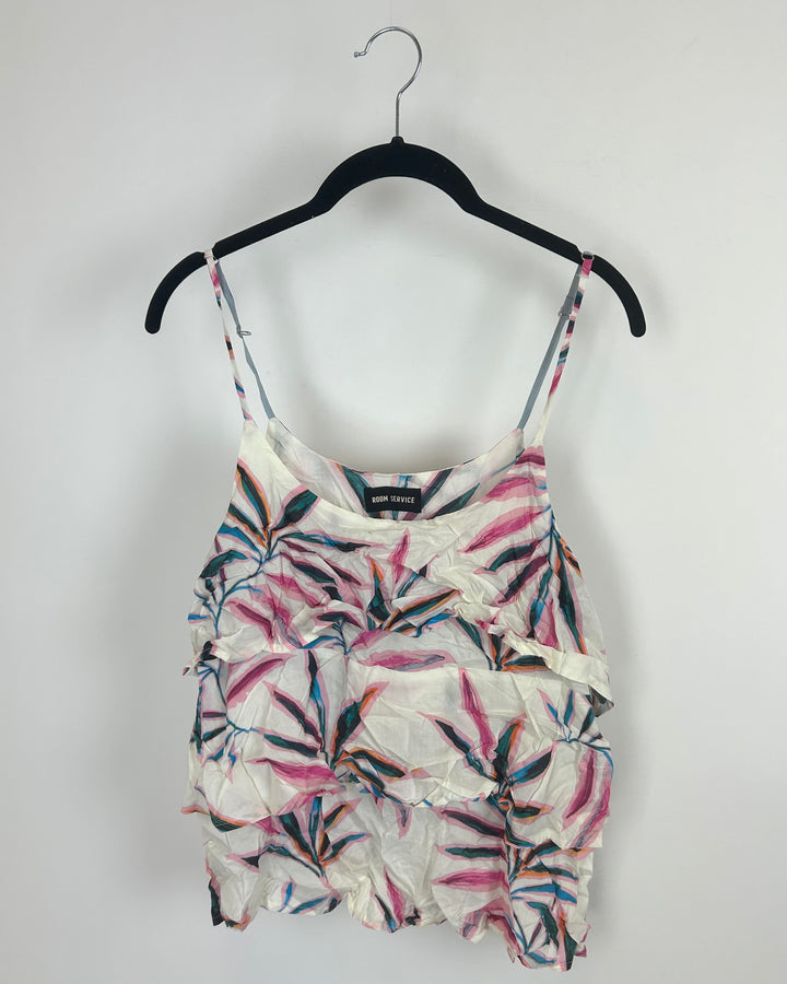 White Tropical Print Tank Top - Size 2/4