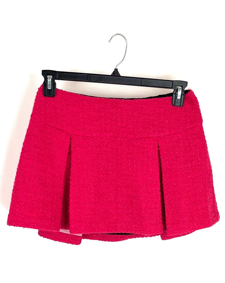 Pink Tweed Pleated Mini Skirt - Size 6