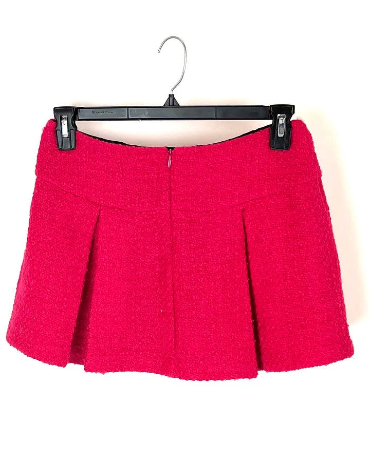 Pink Tweed Pleated Mini Skirt - Size 6