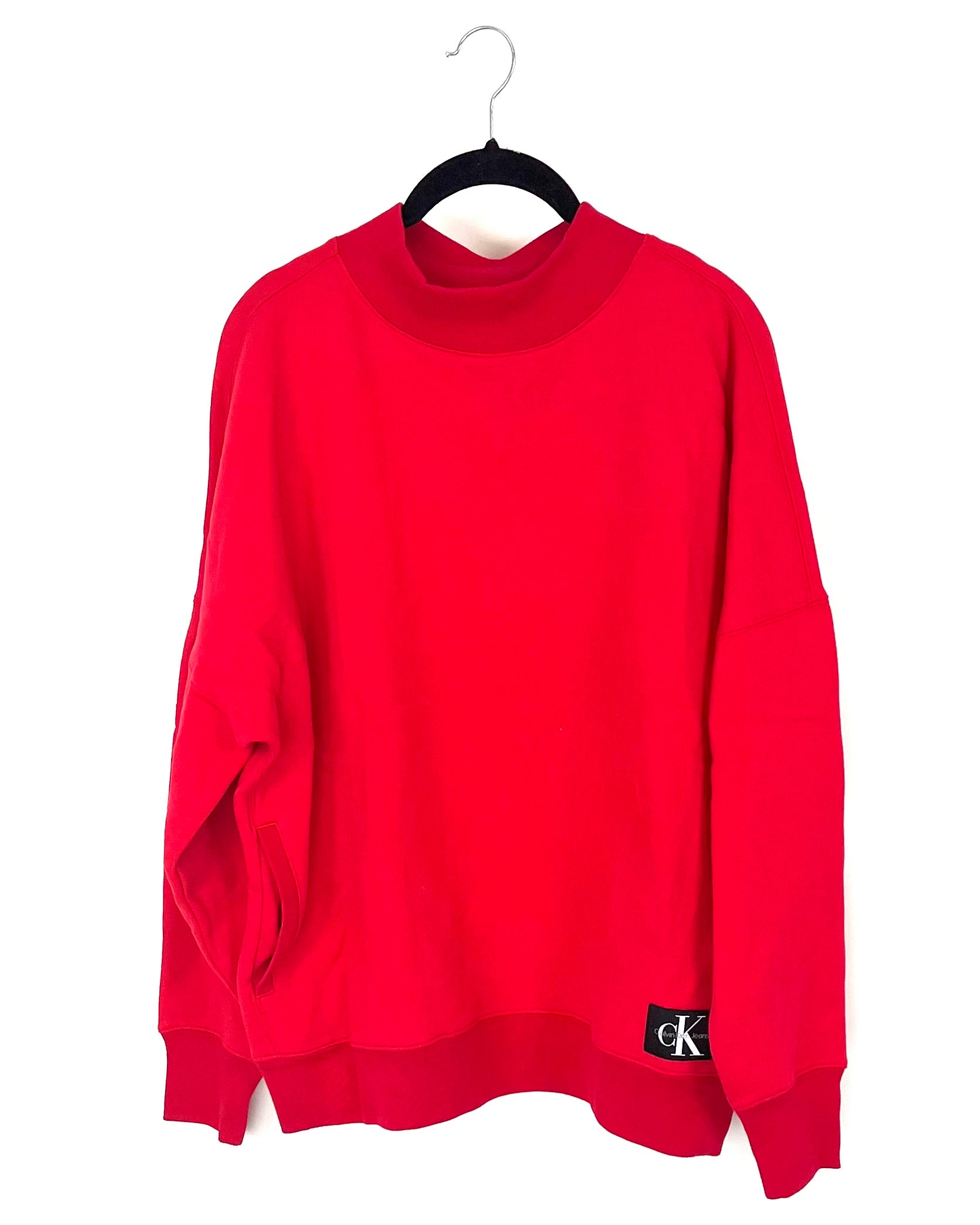 Red Crewneck Sweatshirt With Pockets Small