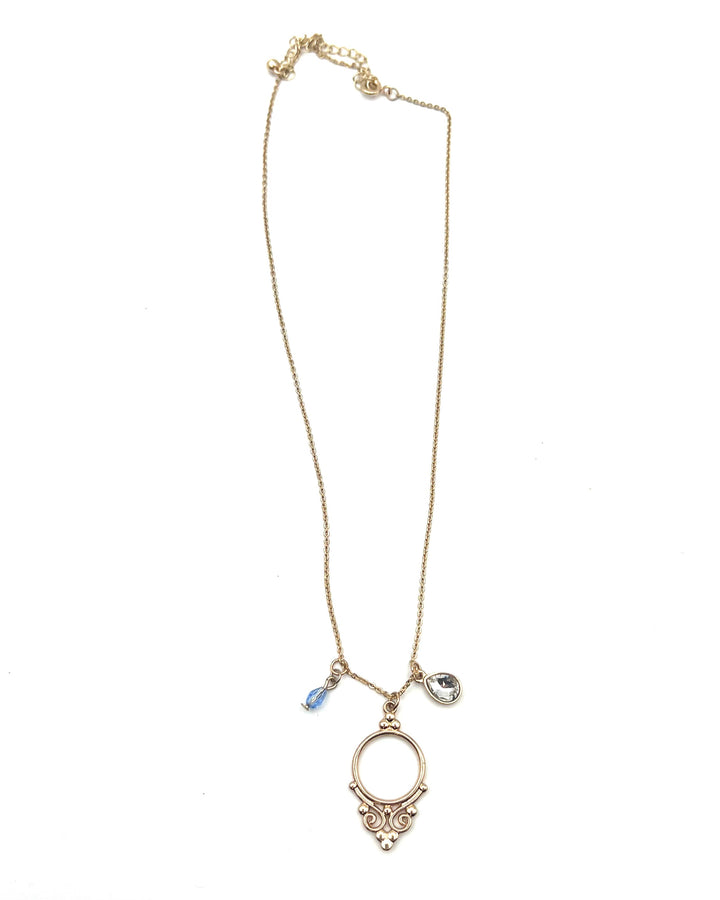 Abstract Circle and Crystal Gold Necklace