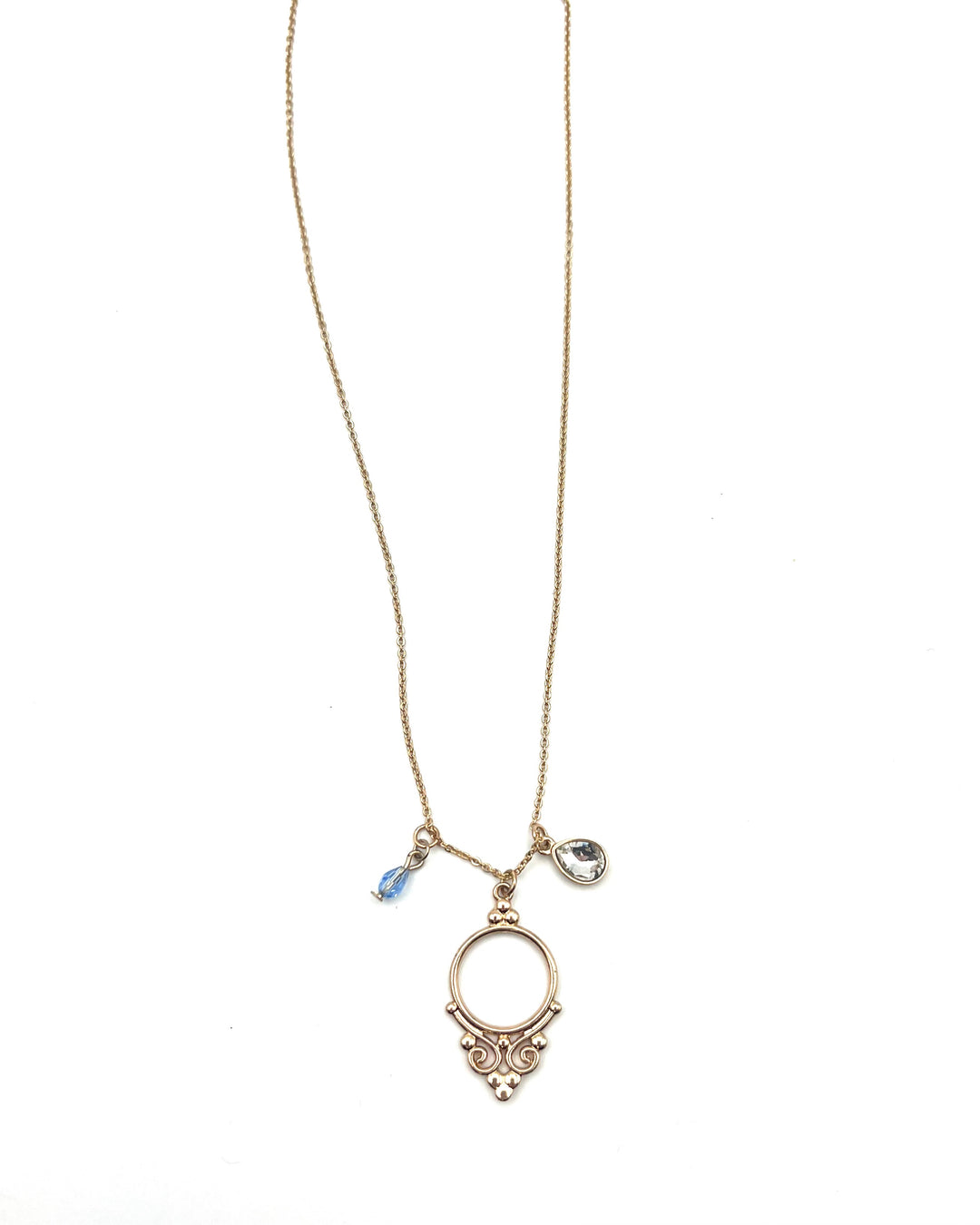 Abstract Circle and Crystal Gold Necklace